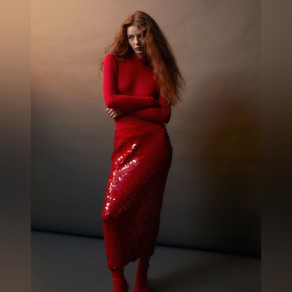 H&M Red Sequin Skirt NWT